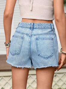 Breezaya 女士休闲牛仔短裤，夏季 - 淺色水洗藍 - 查看 2