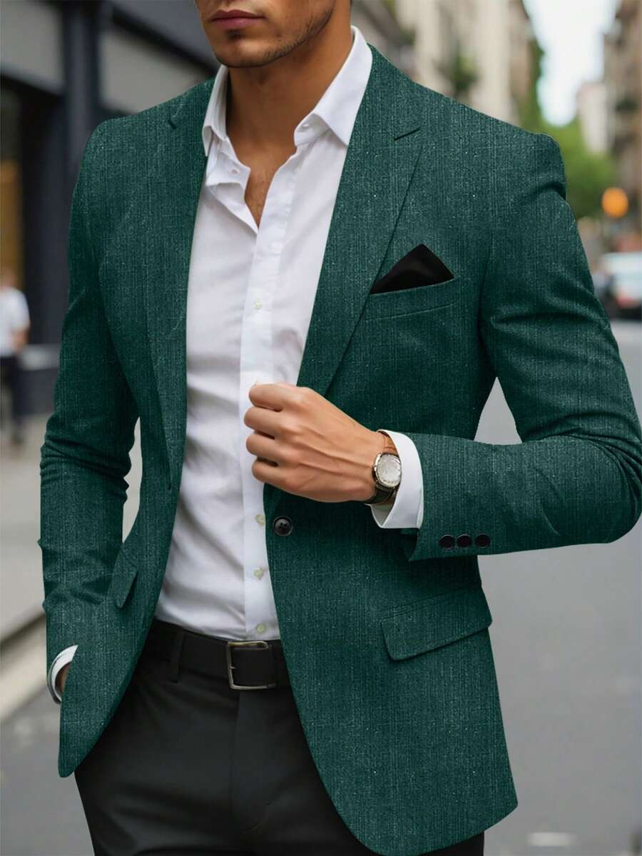 Manfinity Mode Men Casual Turndown Collar Blazer Jacket - Army Green - View 1