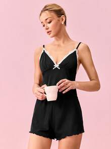 Bonmuse 2件套女士性感吊带上衣和短裤睡衣套装，秋冬服装 - 彩色 - 查看 8