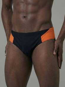 Manfinity KASUA 男士双色纯色泳裤，夏威夷风情，男士泳装，男士橙色泳裤，男士泳装，男士泳裤 - 黑色 - 查看 4