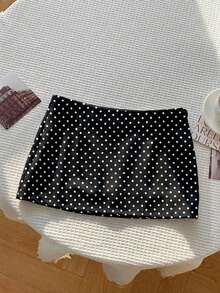 Tween Girls Black Polka Dot Skirt With Built-In Shorts, Casual Skirt Short Skirt Polka Dots Black And White Polka Dot Skirt Mini Skirt - Black - View 6
