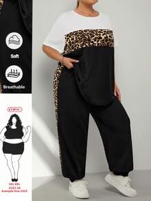 SHEIN CURVE+ Plus Size Casual Solid Color Batwing Top And Floral Print Pants 2 Piece Set,Vacation/Summer/Spring - Multicolor - View 8
