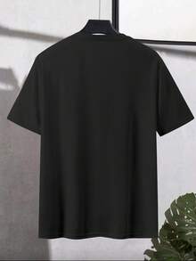 Manfinity Homme Áo thun nam cổ điển kẻ sọc Chicago, màu đen, thích hợp cho mùa hè. - màu đen - Xem 2