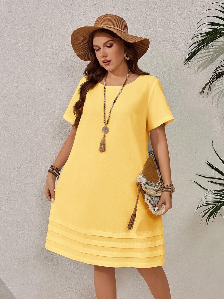 Plus Size Solid Color Short Sleeve Casual Vacation Dress,Summer Outfits For Women/Summer,Tropical Vacation Woman Clothes