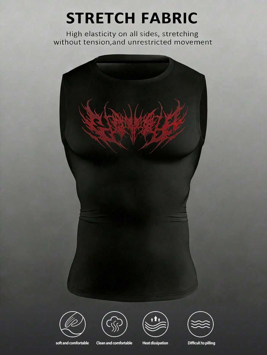Gym Rark Men's Gothic Print Casual Fitness Sports Tank Top - Black - View 1