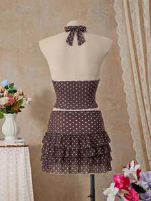 Bellisia Bộ đồ bơi nữ chấm bi buộc dây cổ kiểu tankini và quần tam giác, thích hợp cho kỳ nghỉ hè. - Màu xanh bạc hà - Xem 2