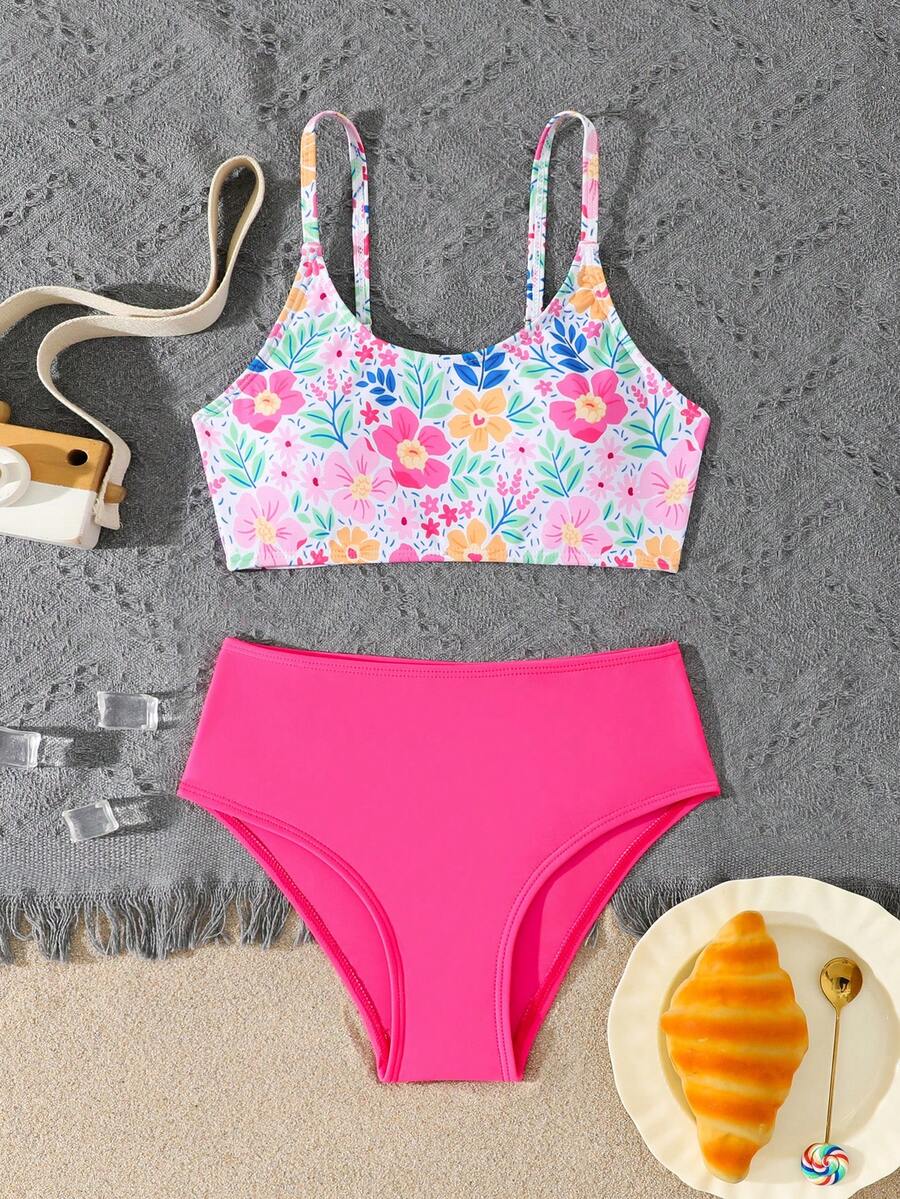 Bộ bikini in họa tiết dành cho bé gái tuổi teen - Màu Hồng Tươi - Xem 1