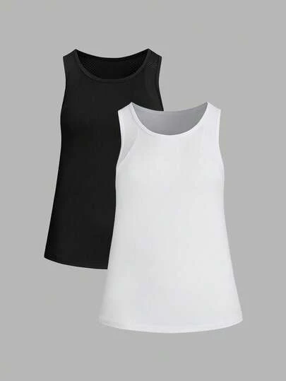SHEIN Velisys Bộ đồ thể thao nữ gồm áo tank top và quần dài phối màu tương phản.