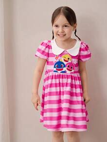 BABY SHARK X SHEIN Đầm hè kẻ sọc tay cánh hoa cổ Peter Pan dễ thương cho bé gái X - Nhiều màu - Xem 5