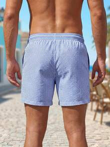 Manfinity KASUA Men's Elastic Waist Drawstring Pocket Striped Loose Beach Pants, Holiday - Royal Blue - View 2