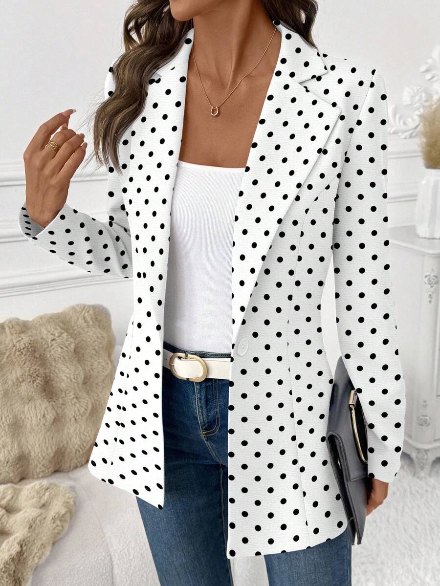 SHEIN Clasi Áo blazer dài tay nữ, phong cách tối giản thường ngày, thanh lịch, ấm áp, màu đen trắng, phù hợp cho công sở, dễ phối đồ, thích hợp mặc đi làm hàng ngày, trang phục mùa hè. - Nhiều màu - Xem 1