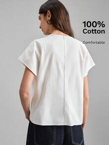 Ontre 女款白色收腰圓領休閒上衣，簡約時尚，適合海灘、度假、鄉村風音樂節、春夏季穿著、節慶、畢業季，日常穿搭與商務休閒新上市 - 白色 - 查看 3