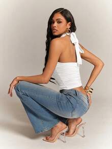 Radiana 女士性感休闲酒红色露背吊带背心，修身衬衫，简约基础款上衣，简约风格衬衫 - 白色 - 查看 2