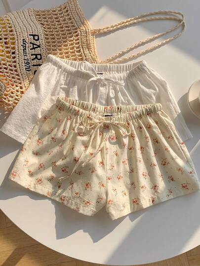 Comfortcana 2件装女士新款亚麻条纹短裤