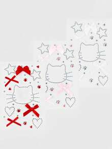 ROMWE Kawaii 1 bộ sticker hình nơ ren, trái tim, ngôi sao, nơ, kim cương lấp lánh và đá trang trí mặt. - Nhiều màu - Xem 1