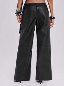 SHEIN x Luisa Sonza ROMWE Trang phục dự lễ hội âm nhạc Y2K Baddie: Quần ống rộng bằng da PU đã qua xử lý. - màu đen - Xem 6