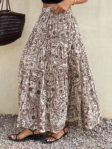 DAZY Chân váy chữ A nữ kiểu dáng thường ngày, đa năng, in họa tiết hạt điều, thích hợp cho các buổi hẹn hò và đi chơi. - màu nâu - Xem 6