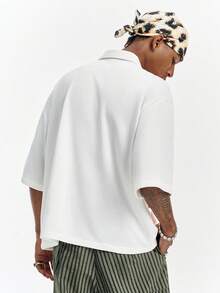 PAVTROS Men's Casual Letter Flocked Front Button Short Sleeve Shirt, Summer - White - View 2