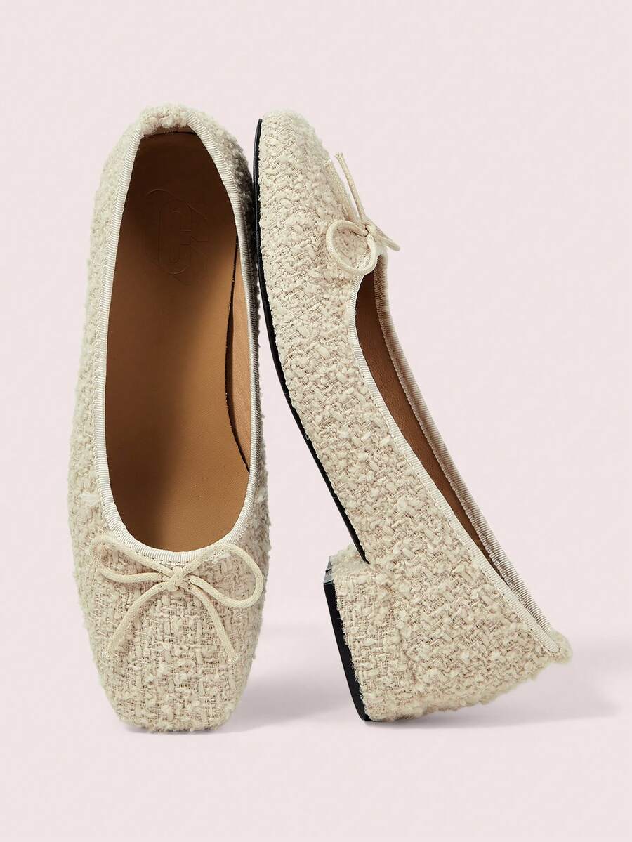 CUCCOO DOLLMOD Women's New Square Toe Bow Low Vamp Short Heel Thick Heel Shoes Women - Apricot - View 1