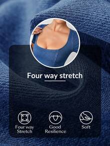 Flexra Summer Casual Square Neck Short Sleeve Denim Jumpsuit - Blue - View 8