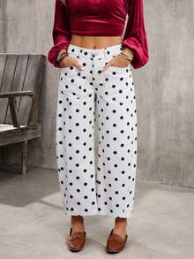EMERY ROSE Women's Casual Polka Dot Print Pocket Denim Jeans - White - View 8