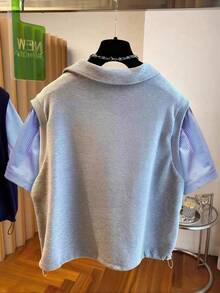 Resyla Áo kiểu nữ casual kẻ sọc phối nhiều mảnh, thích hợp cho đi làm, mặc hàng ngày và ở nhà. - Xám - Xem 2