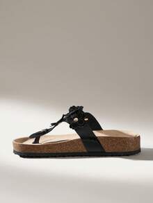 Solecia Women's Adjustable Buckle Casual Beach Slippers For Christmas - Black - View 5