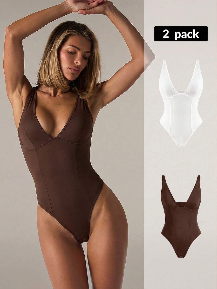 SHEIN BAE 2 piezas Conjunto de body minimalista cómodo para mujer - Multicolor - Ver 1