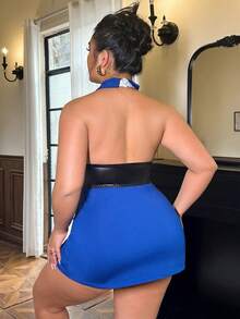 Fantasy Costume 2pcs Navy Themed Sexy Lingerie, Plus Size - Blue and White - View 2