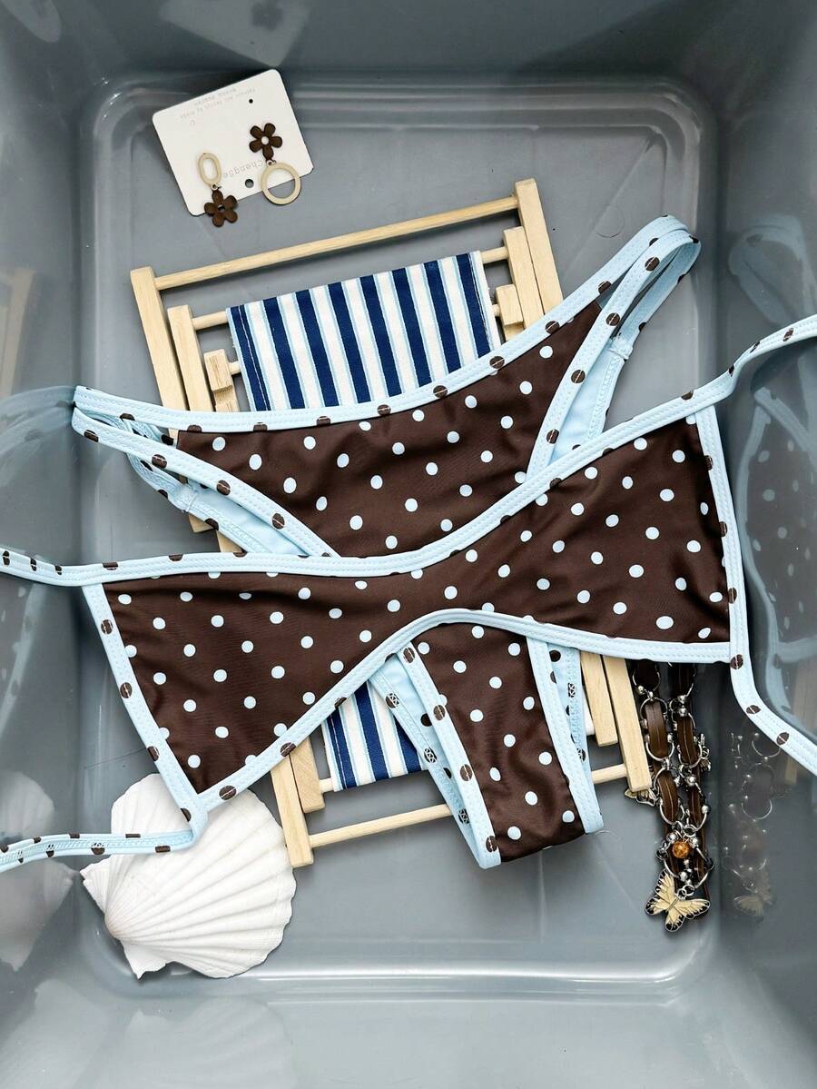 Swim Mod Bộ bikini hai mặt in chấm bi dành cho nữ, thích hợp cho kỳ nghỉ biển thường ngày. - Nhiều màu - Xem 1
