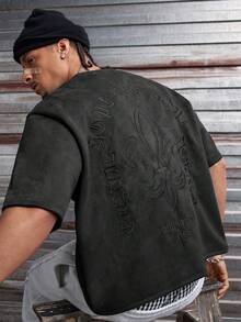 AXEPEAK Men's Air Layer Suede Fleece Loose Knit Short Sleeve T-Shirt - Black - View 6