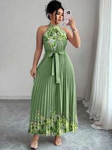 Elenzga Vestido elegante de verano para damas de talla grande - Verde - Ver 3