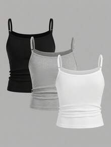 SHEIN Girlism 3件套 少女修身休闲运动吊带背心基础款上衣 - 彩色 - 查看 10