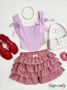 SHEIN MOD Plus Size Bow Front Tie Sleeveless Bodycon Crop Top - Purple - View 7