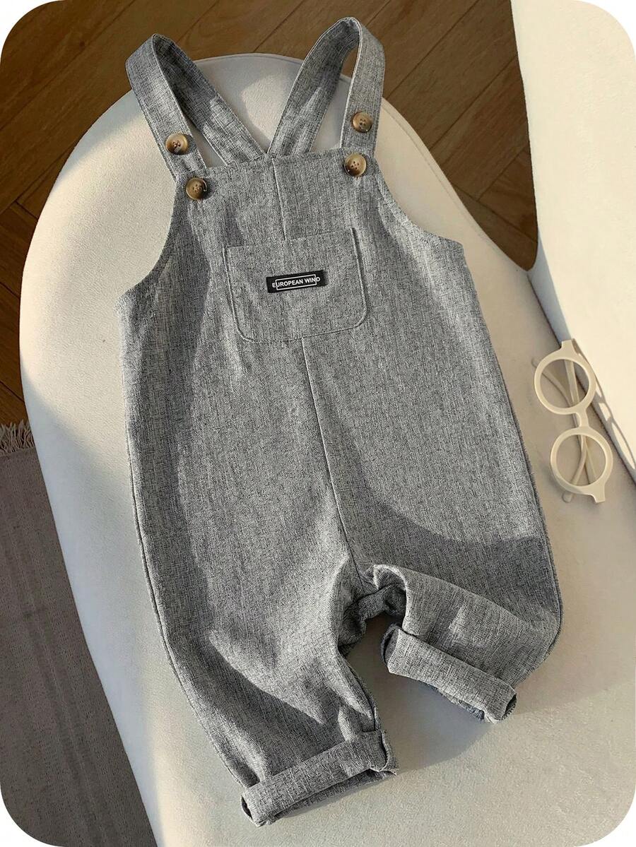SHEIN Baby Boy Casual Cute Versatile Striped Cartoon Bear Pattern Bib Jumpsuit - Multicolor - View 1