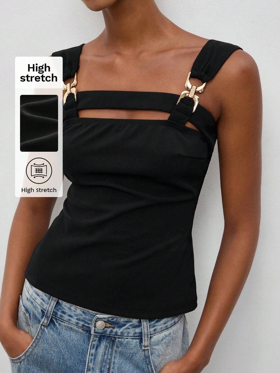 Gossip Girl X SHEIN SHEIN Maija MAIJA Summer Elegant Sexy Tie Front Backless Satin Slip Cami Top Going Out Night Out Outfits Summer Outfits Black Gold - Khaki - View 1