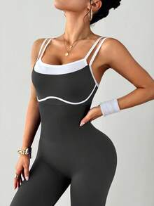 Dewbera Seamless High Elasticity Fitted Jumpsuit For Yoga, Fitness, Running - Dark Grey - View 4