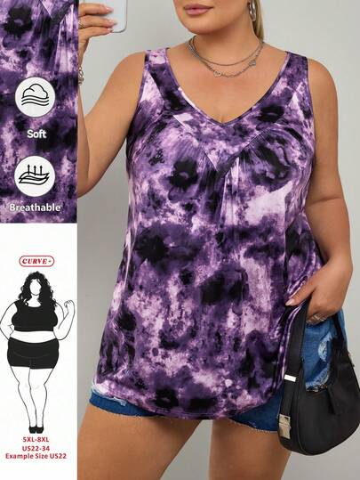 SHEIN CURVE+ 大码女式绿色V领宽松吊带背心