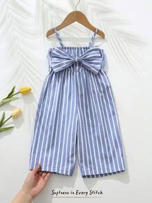 Cozy Pixies Bộ áo liền quần hai dây kẻ sọc cho bé gái, thoải mái và đa năng. - Màu xanh lam - Xem 2