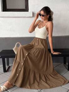 Pariaura 女士优雅休闲白色卡其色撞色宽松长款连衣裙，波西米亚风格，夏季度假装扮，假日造型，女士优雅连衣裙，女士休闲连衣裙，女士白色连衣裙，女士沙滩连衣裙。毕业季服装，时尚休闲通勤装，商务办公装，百搭时尚日常休闲装，都市教师职业装。白色棕色长款连衣裙，长款休闲连衣裙，棕色长款连衣裙，棕色夏季连衣裙，长款夏季连衣裙，女士夏季连衣裙 - 棕色 - 查看 4