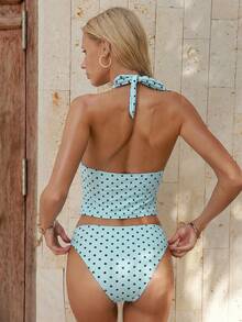 Swim Mod Bộ đồ bơi tankini thời trang mùa hè dành cho nữ, họa tiết chấm bi, kiểu buộc dây cổ. - Màu xanh Bạc hà - Xem 2