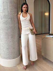 LHSEPT 新款女式亮片针织垂坠领上衣 - 杏色 - 查看 1