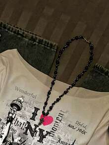 SHEIN EZwear 秋季新款宽松圆领斜肩荷叶边下摆印花长袖性感不对称肩套头T恤，纽约自由女神像图案 - 彩色 - 查看 7