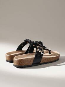 Solecia Women's Adjustable Buckle Casual Beach Slippers For Christmas - Black - View 4