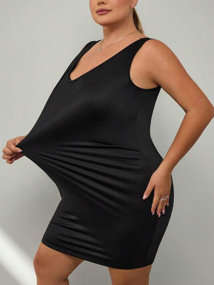 SHEIN CURVE+ Robe moulante noire grande taille - Noir - Voir 3