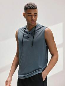 Driftmere Men Striped Drawstring Hooded Tank Top For Summer - Dusty Blue - View 8