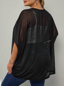 SHEIN CURVE+ Conjunto de cárdigan transparente de talla grande - Negro - Ver 8