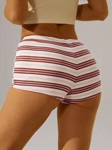 Women's Drawstring Waist Color Block Casual Versatile Daily Wear Shorts - Red - View 3