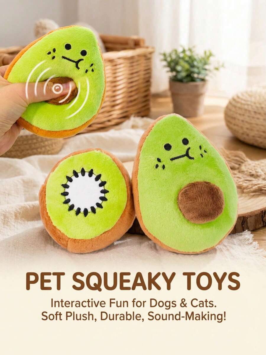 PETSIN 1个牛油果形状毛绒发声宠物玩具，适合猫狗 - 綠色 - 查看 1