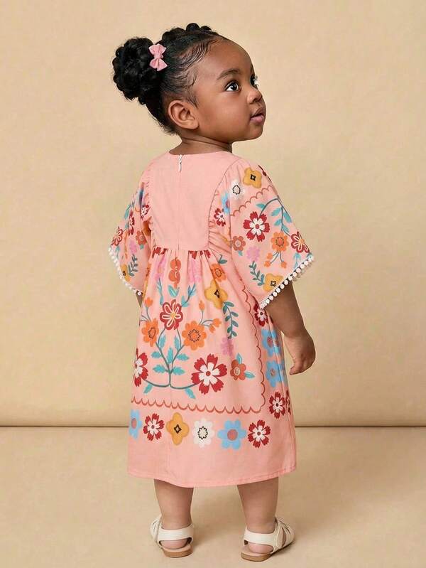 Travachic KIDS Babygirl 夏季可爱花卉图案无袖迷你连衣裙